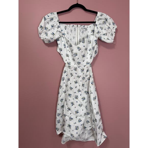 NEW NWT Reformation Emilia White Floral Mini Linen Cut Out Dress Size 10 - Picture 2 of 6